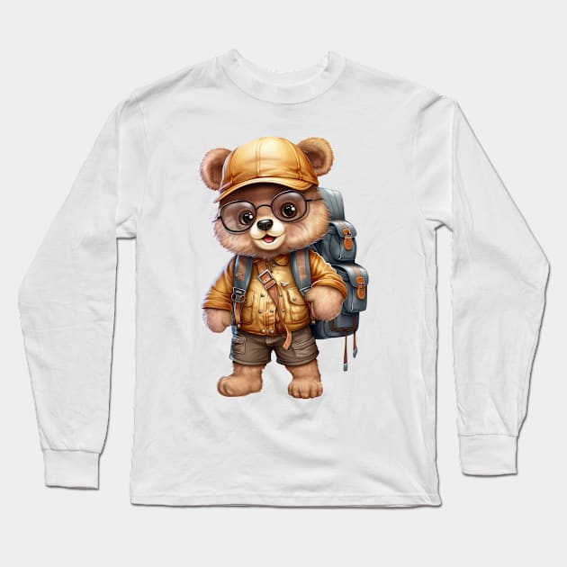 Back To School Bear Long Sleeve T-Shirt by Chromatic Fusion Studio